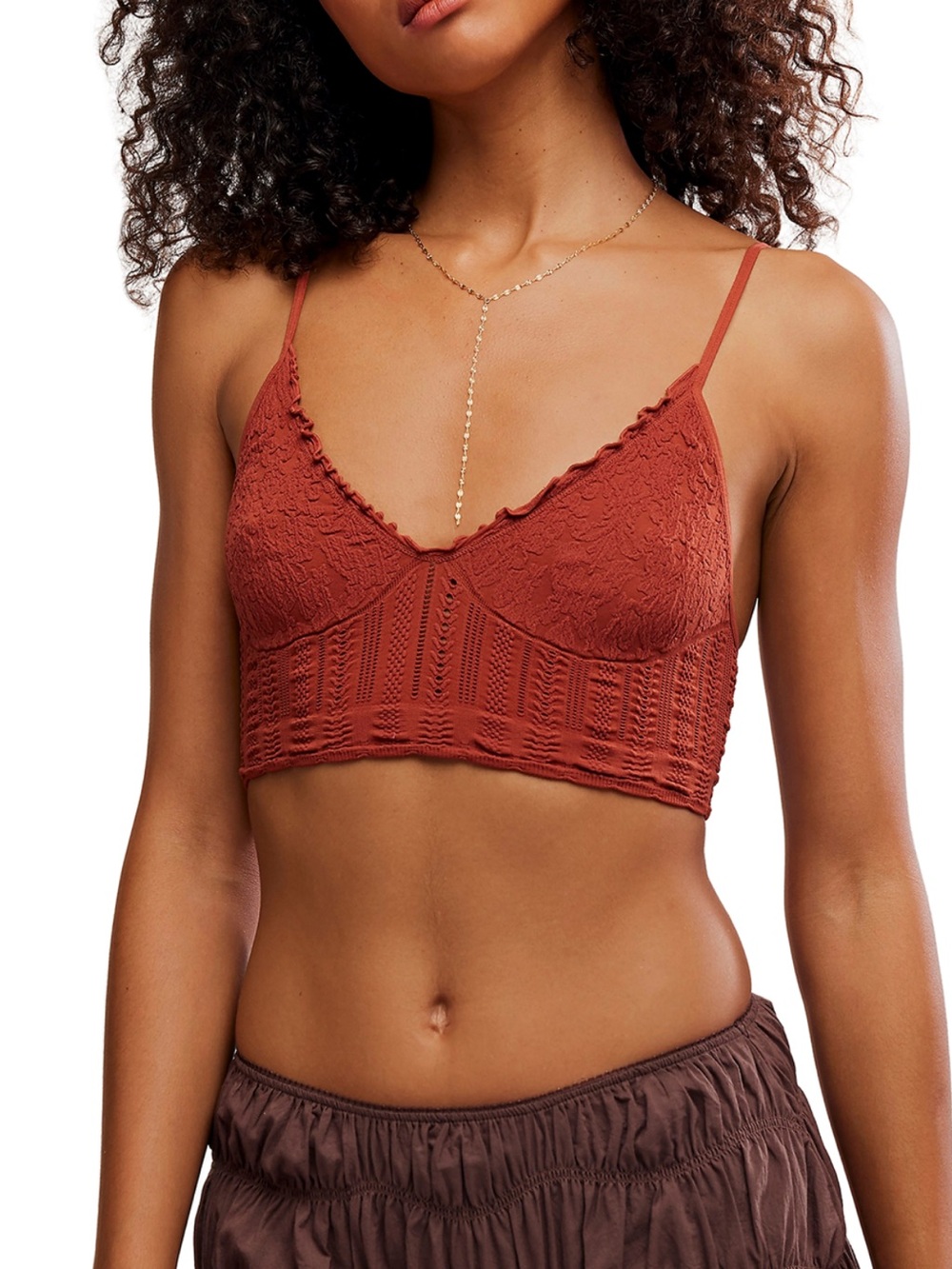 Free People Rust Crochet Bralette with Scalloped Edge XS/S NWT